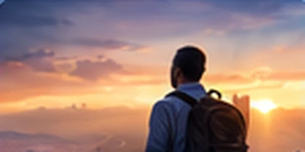 Voyageur avec sac à dos face à l'horizon
